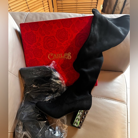 Carlos Santana Black Heeled Boots with silver metallic heel - Picture 1 of 12